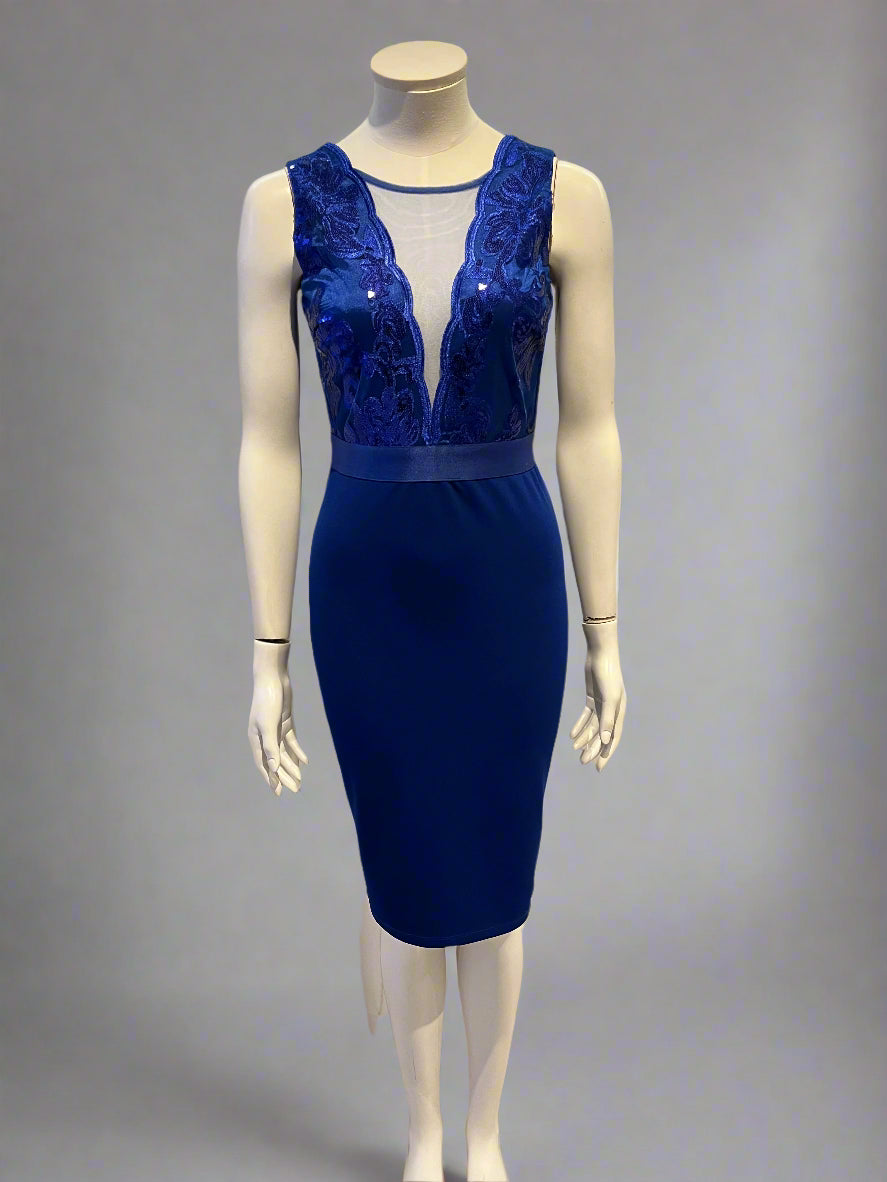 Mannequin wearing a blue dress with white background